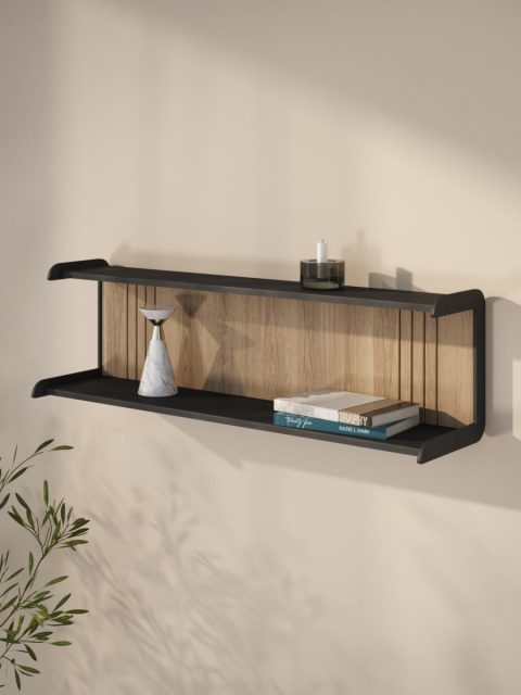 Rosy Boa oak – fa fém falipolc modern, ívelt design kivitelben