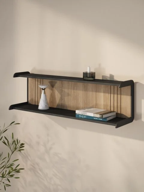 Rosy Boa oak – fa fém falipolc modern, ívelt design kivitelben